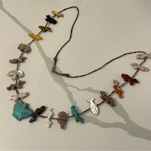 Single strand Zuni fetish necklace heishi and turquoise beading vintage